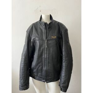 AXO Mens Biker Leather Jacket XL Black Racing Shoulder Elbow Armour Sport